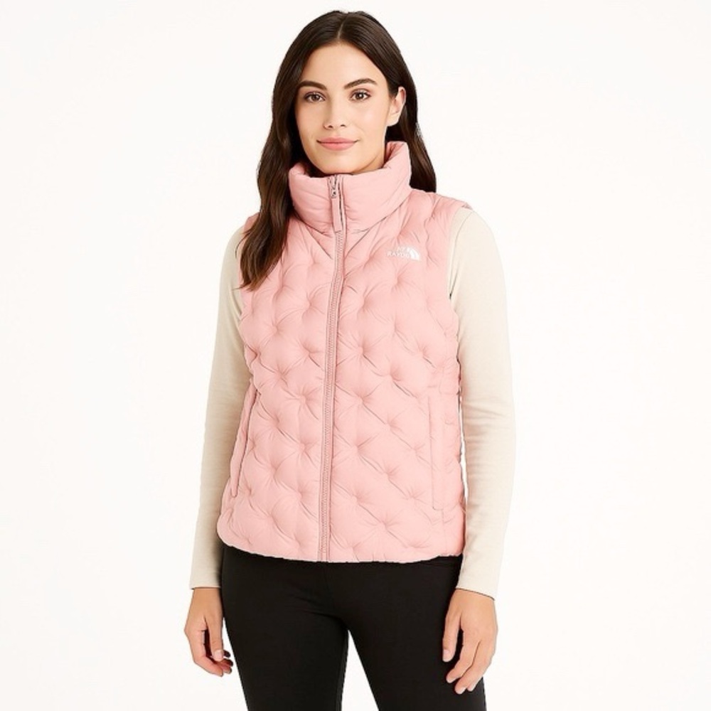 New The North face 550 puffer vest pink goose down quilted turtleneck Sz S